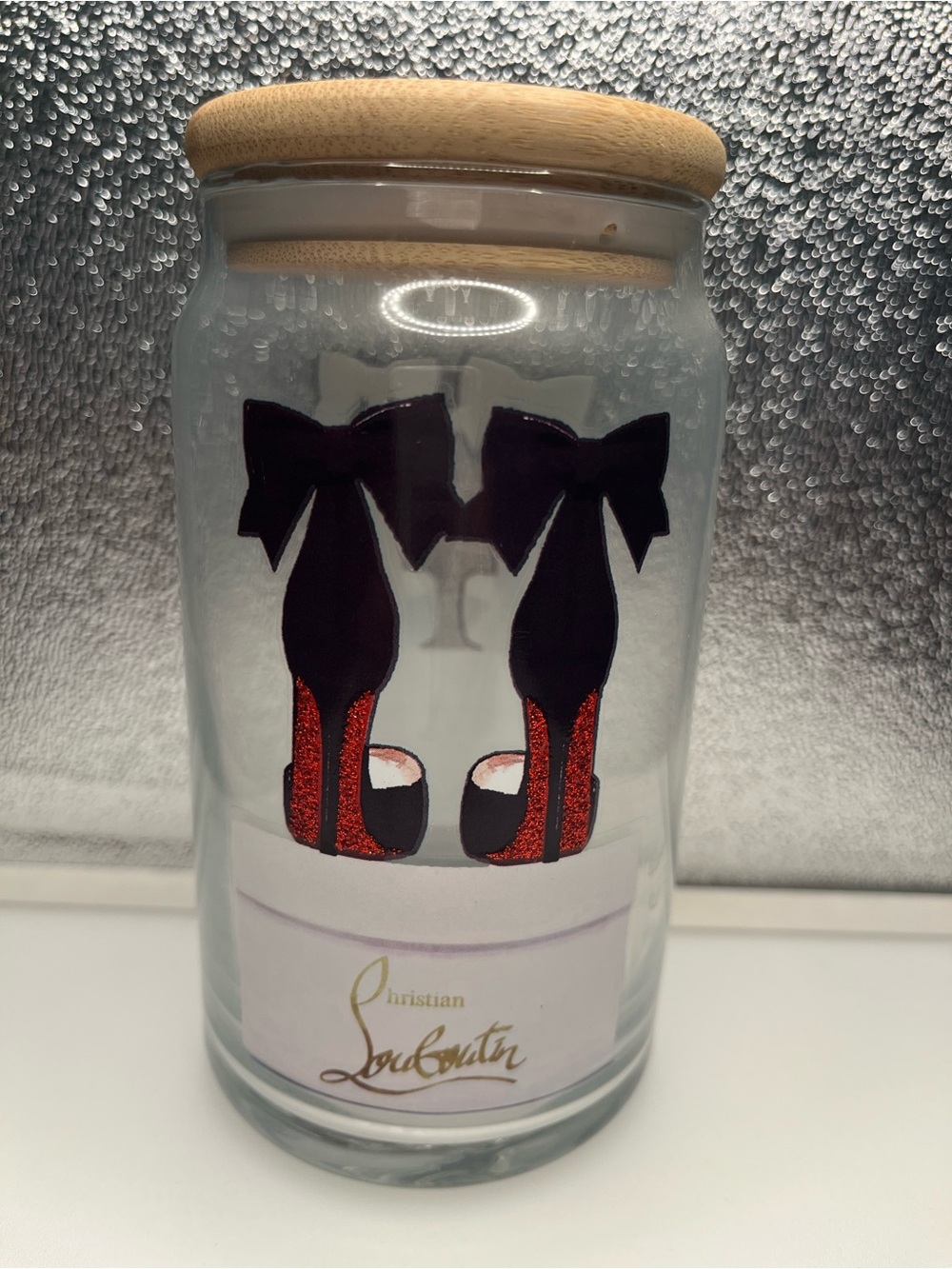 Christian Louboutin Sparkly Red Sole Bow Pumps Vanity Jar For Bathroom Storage